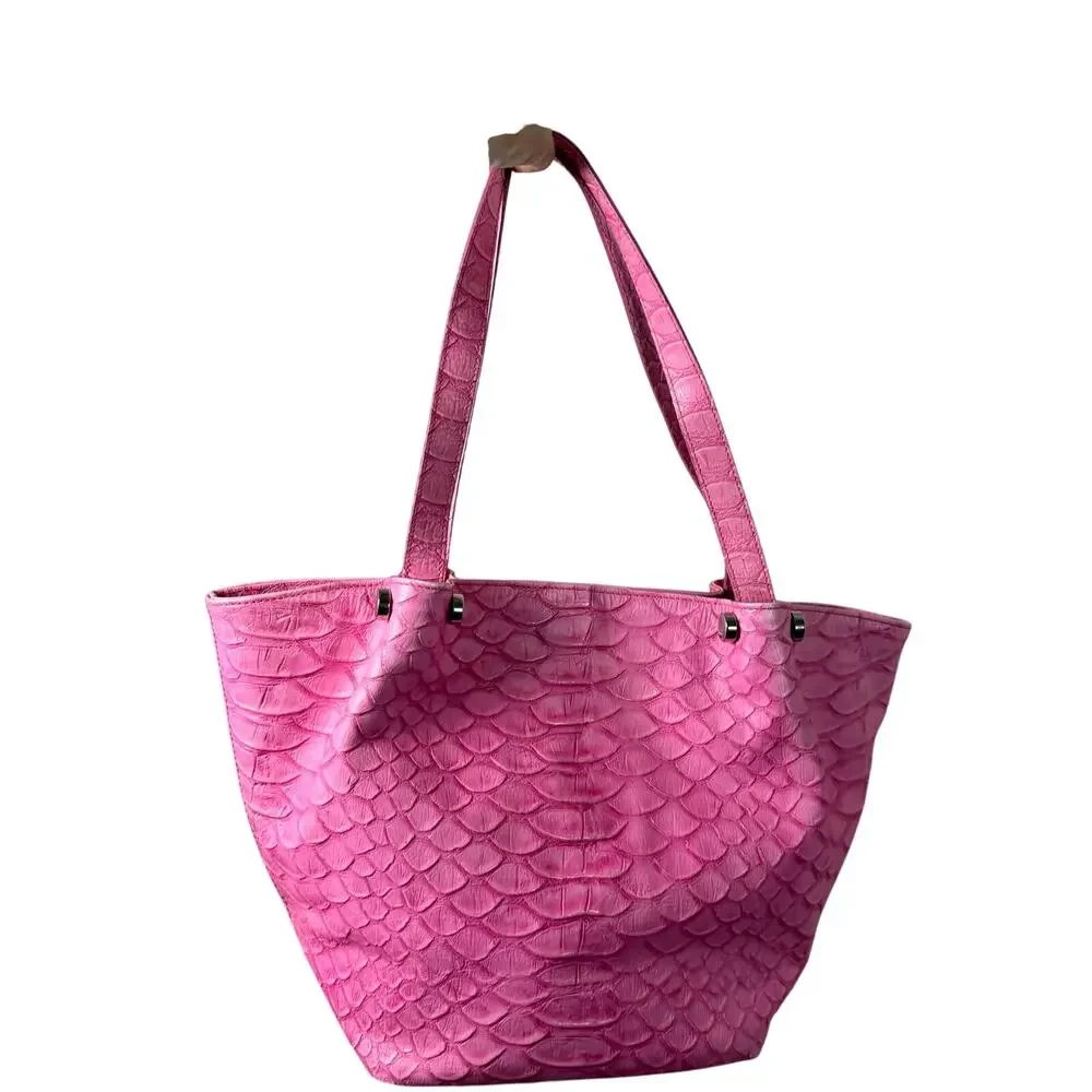 Claudia Firenze Pink Leather Python Embossed Tote Bag Italy Made  Shoulder Purse